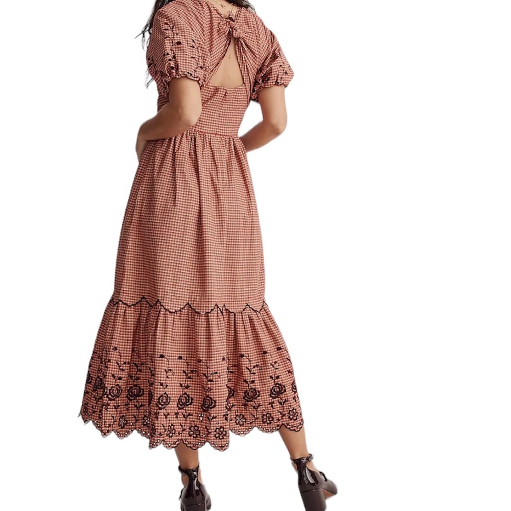 MADEWELL NWT Midi Embroidered Dress with Bubble Sleeve, Size 12